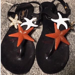 YSL Black Jelly Slingback Sandals SZ37